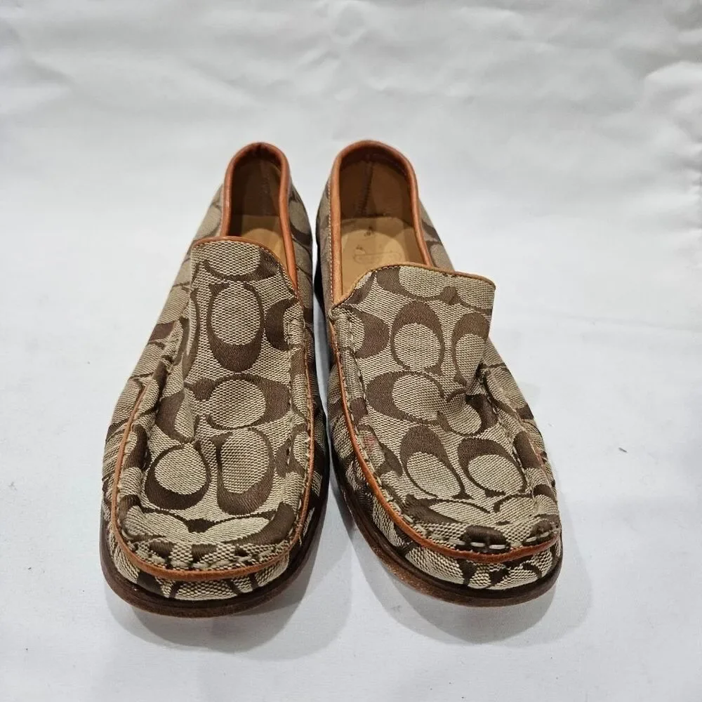 Coach Signature Vala Monogram Loafers Womens 7 Brown Leather Trim Made in Italy